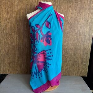 Aubade Paris Magenta And Teal Semi Sheer Floral Coverup Beach Wrap Scarf 57 X 35